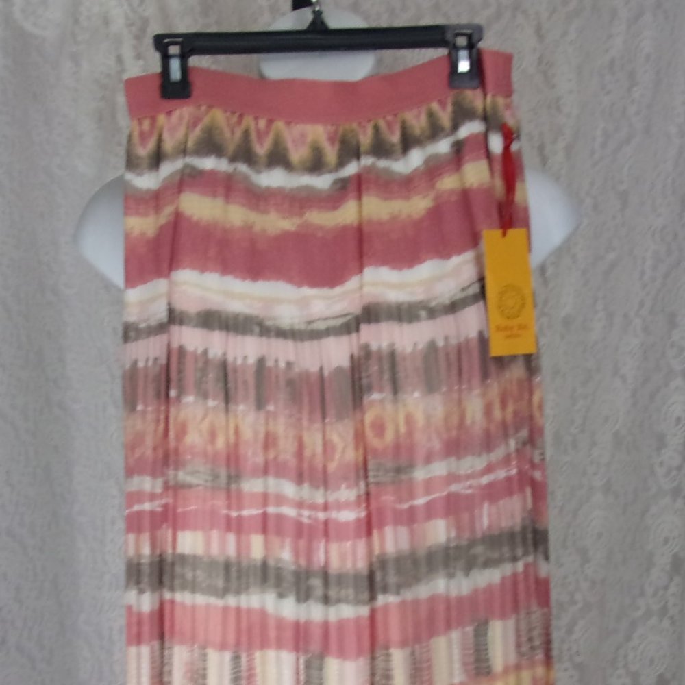 Ruby Rd Maxi Mini Skirt Crinkle Pleated Multi color on ivory Background …